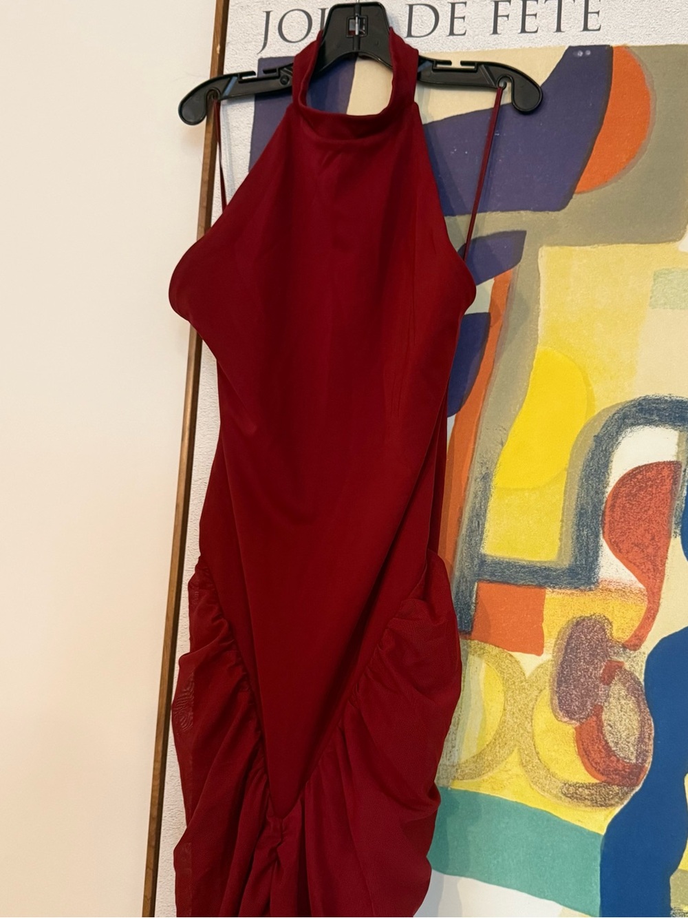 Zara NWOT contrast halter tulle combination dress wine bodycon open back Sculpt - Picture 8 of 12